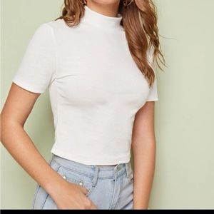 White mock neck tee